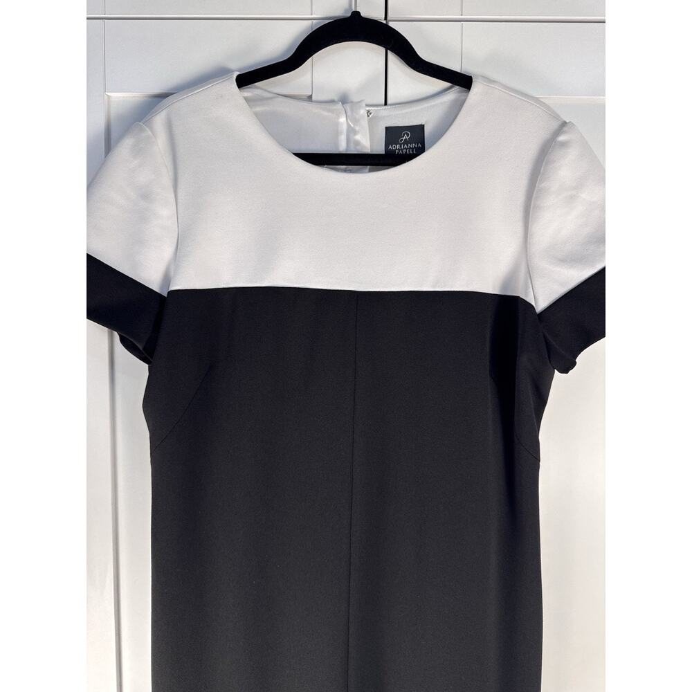 Adrianna Papell Colorblock Dress Black White Sheath Career Cocktail Size 16 - Picture 2 of 7
